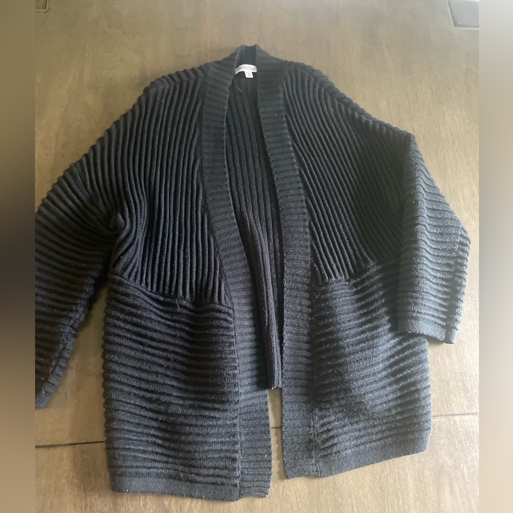 Black waffle knit cardigan